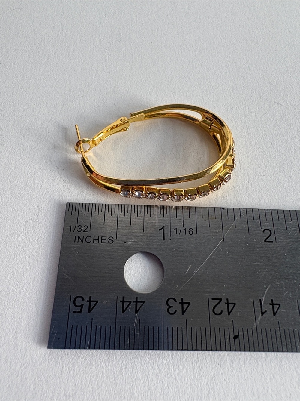 Gold Pavé Crystal Hoop Earrings Sparkle Statement Women Jewelry - Picture 5 of 5
